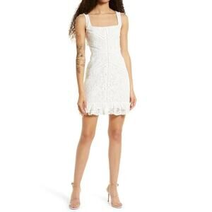 Floret Studio Women Ivory Laced Cotton Ruffle Hem Cocktail Mini Dress Size XL